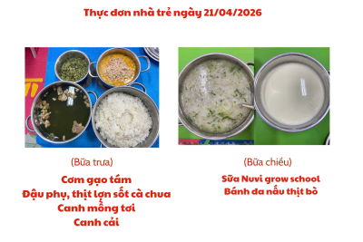 Thực đơn cho trẻ ngày 21/04/2026
